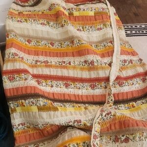 Floral Striped Midi Skirt in Cream, Orange & Yellow